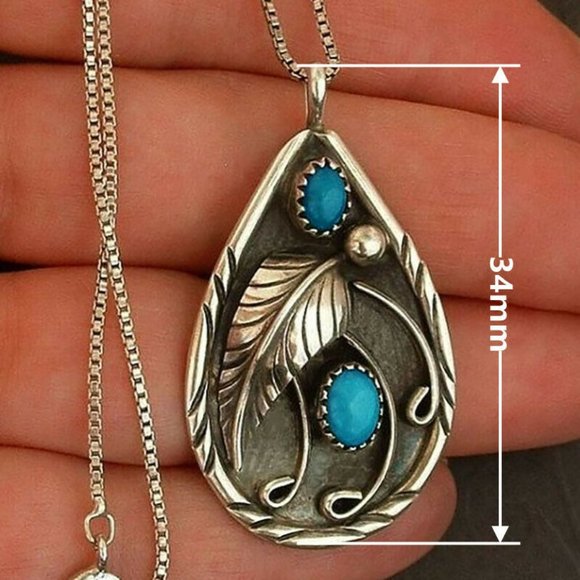 New Boho Chic Silver Cultured Turquoise Necklace - Picture 5 of 6